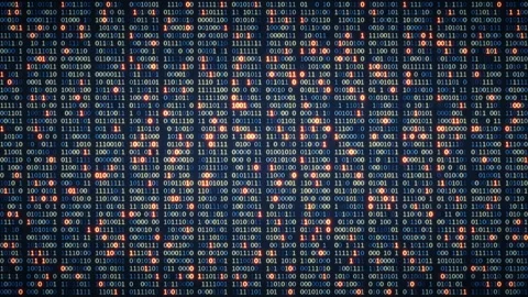 Looped 3D binary code animation with blue and orange glow. Stock Footage 341888428