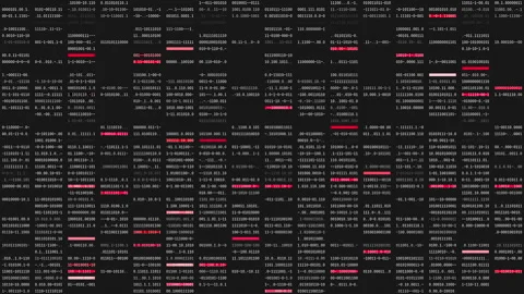 Looped 3D binary data with glowing red accents on a dark grid Stock Footage 344172681