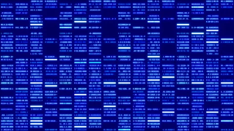 Looped 3D blue binary data grid with luminous computer code Stock Footage 341888715