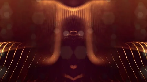 Looped 3d composition of sparkling golden particles on a dark background with Stock Footage 105917445