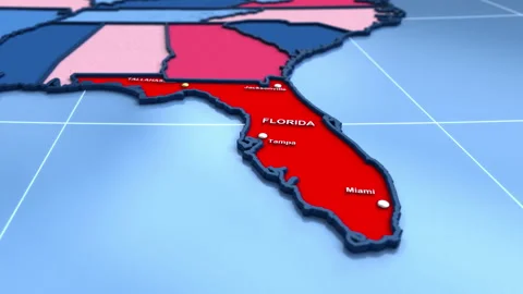 Looped 3D election map animation of the United States zooming into Florida state Stock Footage 338173707