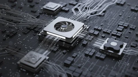 Looped 3D microchip on advanced motherboard concept Stock Footage 338987281