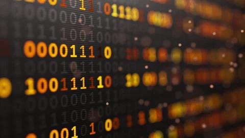Looped 3D orange binary code tunnel for tech backgrounds Stock Footage 341886307