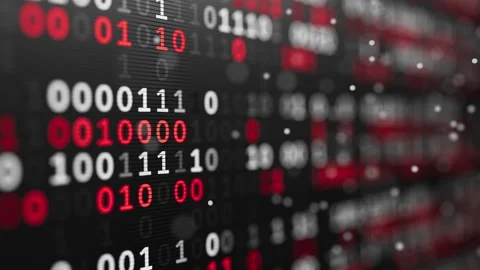Looped 3D red and white binary code tunnel for tech backgrounds 動画素材 344161876