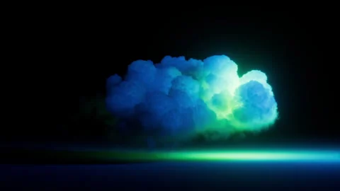 Looped 3d render. Bright green neon light shines inside the blue cloud Stock Footage 259706237