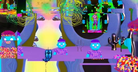 Looped 4k animation. 2d, 3d Crazy chaos mix of fashion objects and characters. Stock Footage 167890551