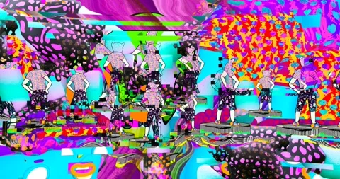 Looped 4k animation. 2d, 3d Crazy chaos mix of fashion objects and characters. Stock Footage 167890568