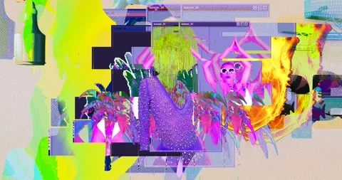 Looped 4k animation. 2d, 3d Crazy chaos mix of fashion objects and characters. Stock Footage 167890589