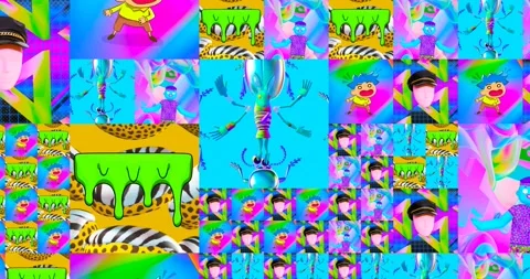 Looped 4k animation. 2d, 3d Crazy chaos mix of fashion objects and characters. Stock Footage 167890618