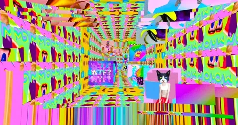 Looped 4k animation. 2d, 3d Crazy chaos mix of fashion objects and characters. Stock Footage 167890724