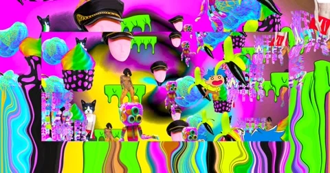 Looped 4k animation. 2d, 3d Crazy chaos mix of fashion objects and characters. Stock Footage 167890740