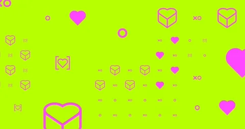 Looped 4k animation. Abstract geometry objects and hearts. Ideal creative modern Stock Footage 168629344