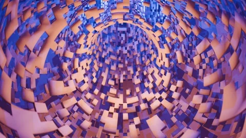 Looped abstract 3D background with pixels tunnel made of geometric blocks Stock Footage 327858383