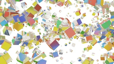 Looped abstract animated background. metallic silver cubes fly on a white backgr Stock Footage 237432735