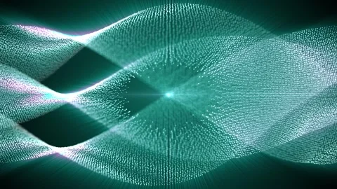 Looped abstract animation of glowing blue green particle waves Stock Footage 257408867