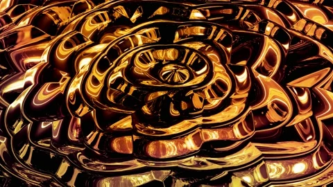 Looped abstract background with wavy sparkling golden liquid pattern on shiny Stock Footage 138133387
