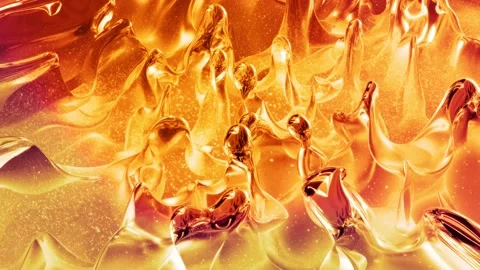 Looped abstract background with wavy sparkling golden liquid pattern on shiny Stock Footage 140990879