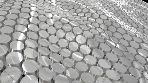 Looped abstract grid of waves of round circles of cylinders of metal coins .. Stock Illustration