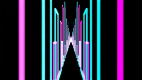 Looped animated 3D background. camera span along jagged lines glowing with neon  Stock Footage 233061171