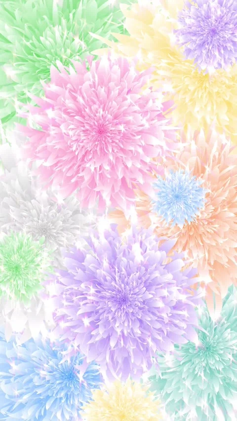 Looped animated background of randomly rotating colorful flowers with sparkles Stock Footage 316801343