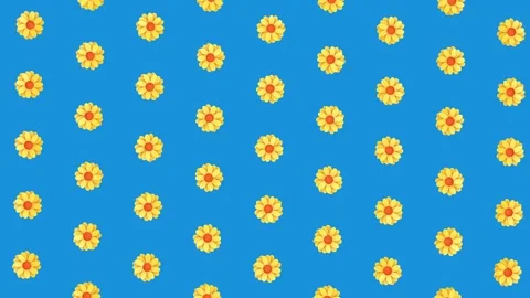 Looped animated pattern of randomly rotating yellow flowers on blue background Stock Footage 304969787