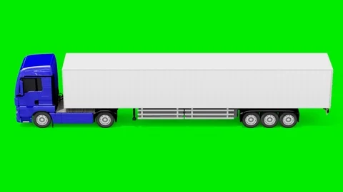 A looped animation of a blue truck with a trailer on a green background. Stock Footage
