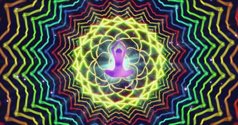 Looped animation of enlightenment with multi-colored energy of chakra aura Stock Footage 202633415