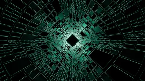 Looped animation of flying through abstract green geometric tunnel Stock Footage 330594623