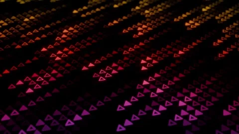 Looped animation of glowing neon triangles arranged in digital stream patterns Stock Footage 333126229