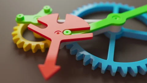 Looped animation of a group of multi-colored children plastic gears. Stock Footage 308076455