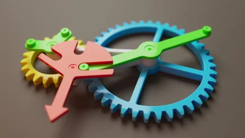 Looped animation of a group of multi-colored children plastic gears. Stock Footage 308740448