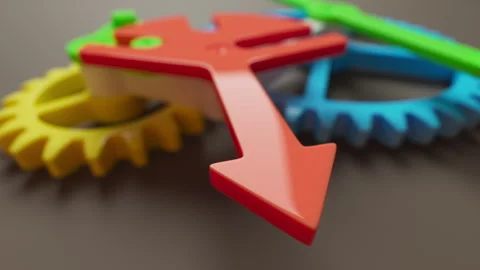 Looped animation of a group of multi-colored children plastic gears. Stock Footage 309334911