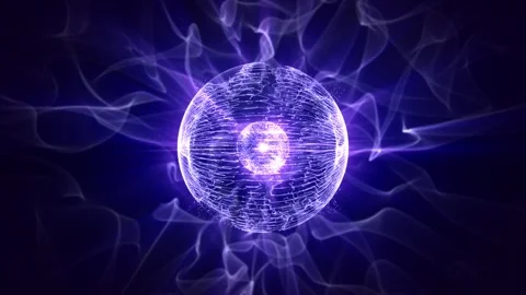 Looped animation of shiny sphere made of bright magnetic lines and particles Stock Footage 300986151
