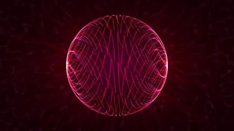 Looped animation of transparent sphere made of pink red energy lines Stock Footage 282389618