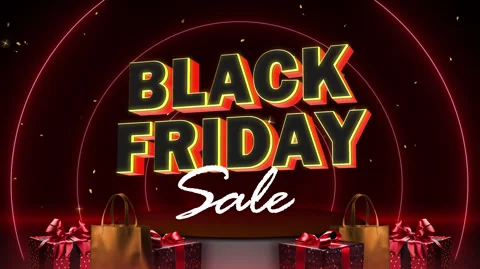 Looped background animation of pop in 3D Black Friday sale text with red neo Stock Footage 254457197