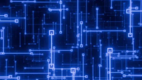 Looped background with blue digital space made of glowing lines and nodes Stock Footage 330594516
