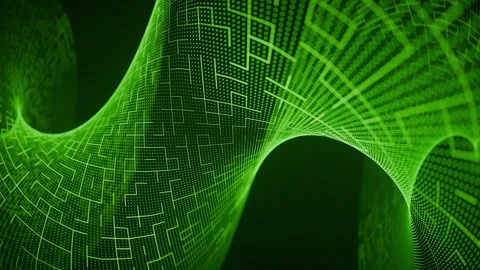 Looped background with digital structure made of glowing green dots and lines Stock Footage 331864444