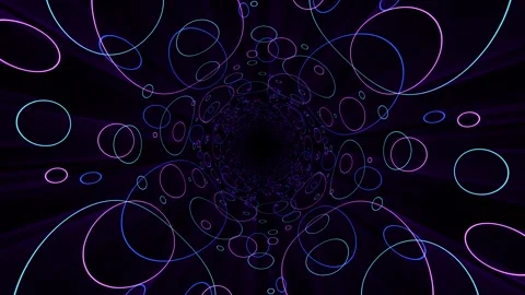 Looped background with endless tunnel made of neon colored round shapes Stock Footage 296087442
