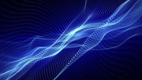 Looped background with glow blue waves floating in abstract digital code space Stock Footage 276879706