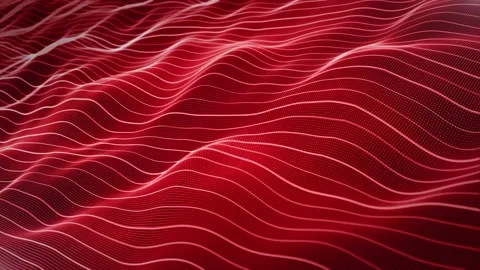 Looped background with shiny red stream of waves made of glowing particles Stock Footage 278385481