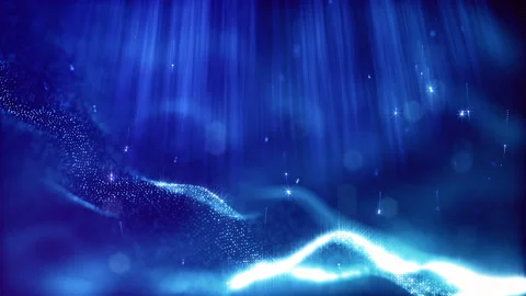 Looped blue animated abstract sci-fi background with wavy glow particles like Video stock 125955127