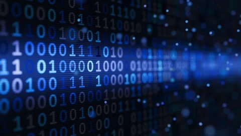 Looped blue binary code 3D animation with glowing data particles. Stock Footage 341886315