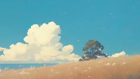 A looped blue clouds over a yellow field Stock Footage 302345024