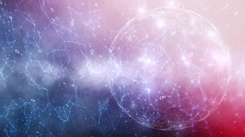 Looped bright glow digital lines and sphere cyberspace data Stock Footage 338305372