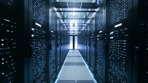 Looped Cinemagraph: Activating Data Center with Server Racks Full of LEd Lights Video stock 97570860