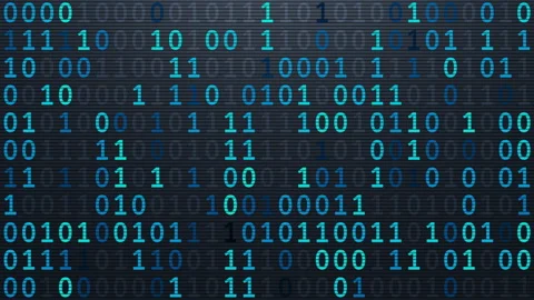 Looped cyan binary code rows on a dark digital screen. Stock Footage 344162198