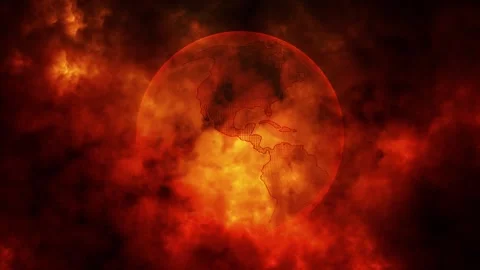 Looped dark red fire and artistic earth globe rotation background Stock Footage 340236071