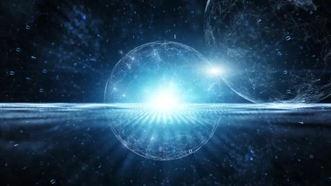 Looped digital 3d spheres rotation in binary network background Stock Footage 345054427