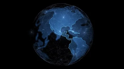 Looped digital earth globe network on black background 스톡 동영상 338406671