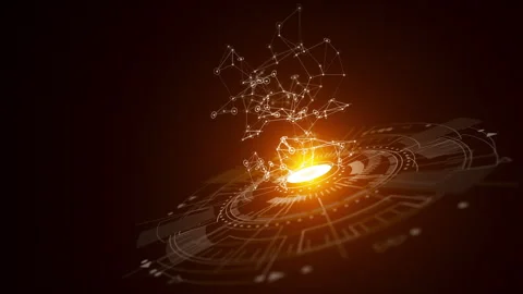 Looped digital network with glowing nodes and futuristic HUD. Video stock 317501925